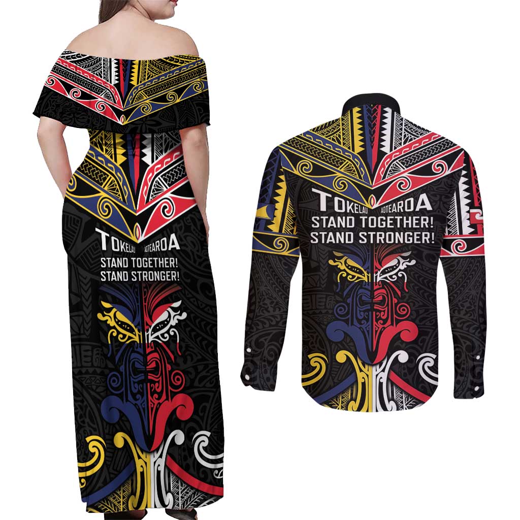 Tokelau And Aotearoa Couples Matching Off Shoulder Maxi Dress and Long Sleeve Button Shirt Together For Te Tiriti O Waitangi LT05 - Polynesian Pride