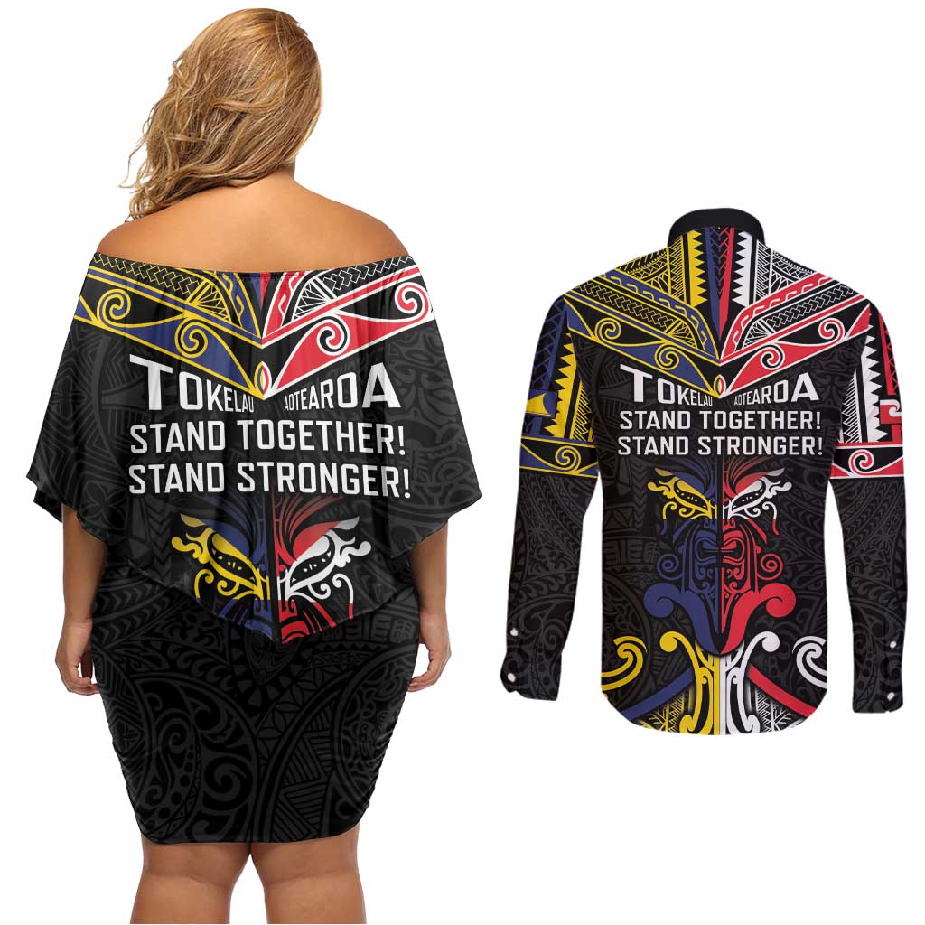 Tokelau And Aotearoa Couples Matching Off Shoulder Short Dress and Long Sleeve Button Shirt Together For Te Tiriti O Waitangi LT05 - Polynesian Pride