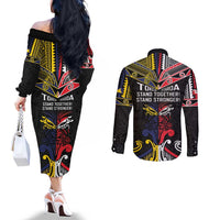 Tokelau And Aotearoa Couples Matching Off The Shoulder Long Sleeve Dress and Long Sleeve Button Shirt Together For Te Tiriti O Waitangi LT05 - Polynesian Pride