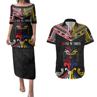 Tokelau And Aotearoa Couples Matching Puletasi and Hawaiian Shirt Together For Te Tiriti O Waitangi LT05 Black - Polynesian Pride