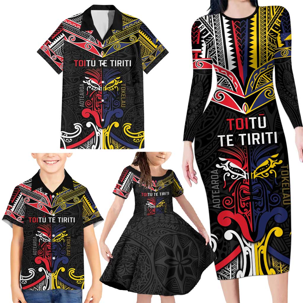 Tokelau And Aotearoa Family Matching Long Sleeve Bodycon Dress and Hawaiian Shirt Together For Te Tiriti O Waitangi LT05 - Polynesian Pride