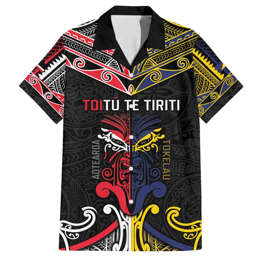 Tokelau And Aotearoa Family Matching Long Sleeve Bodycon Dress and Hawaiian Shirt Together For Te Tiriti O Waitangi LT05 Dad's Shirt - Short Sleeve Black - Polynesian Pride