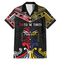 Tokelau And Aotearoa Family Matching Mermaid Dress and Hawaiian Shirt Together For Te Tiriti O Waitangi LT05 Dad's Shirt - Short Sleeve Black - Polynesian Pride
