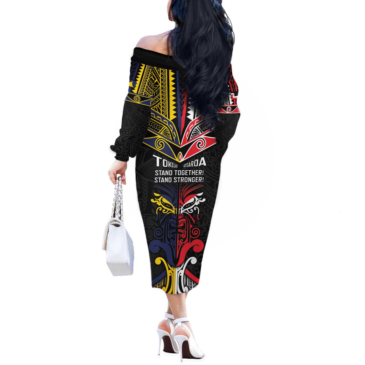 Tokelau And Aotearoa Off The Shoulder Long Sleeve Dress Together For Te Tiriti O Waitangi LT05 - Polynesian Pride