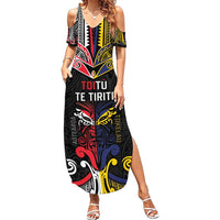 Tokelau And Aotearoa Summer Maxi Dress Together For Te Tiriti O Waitangi LT05 Women Black - Polynesian Pride