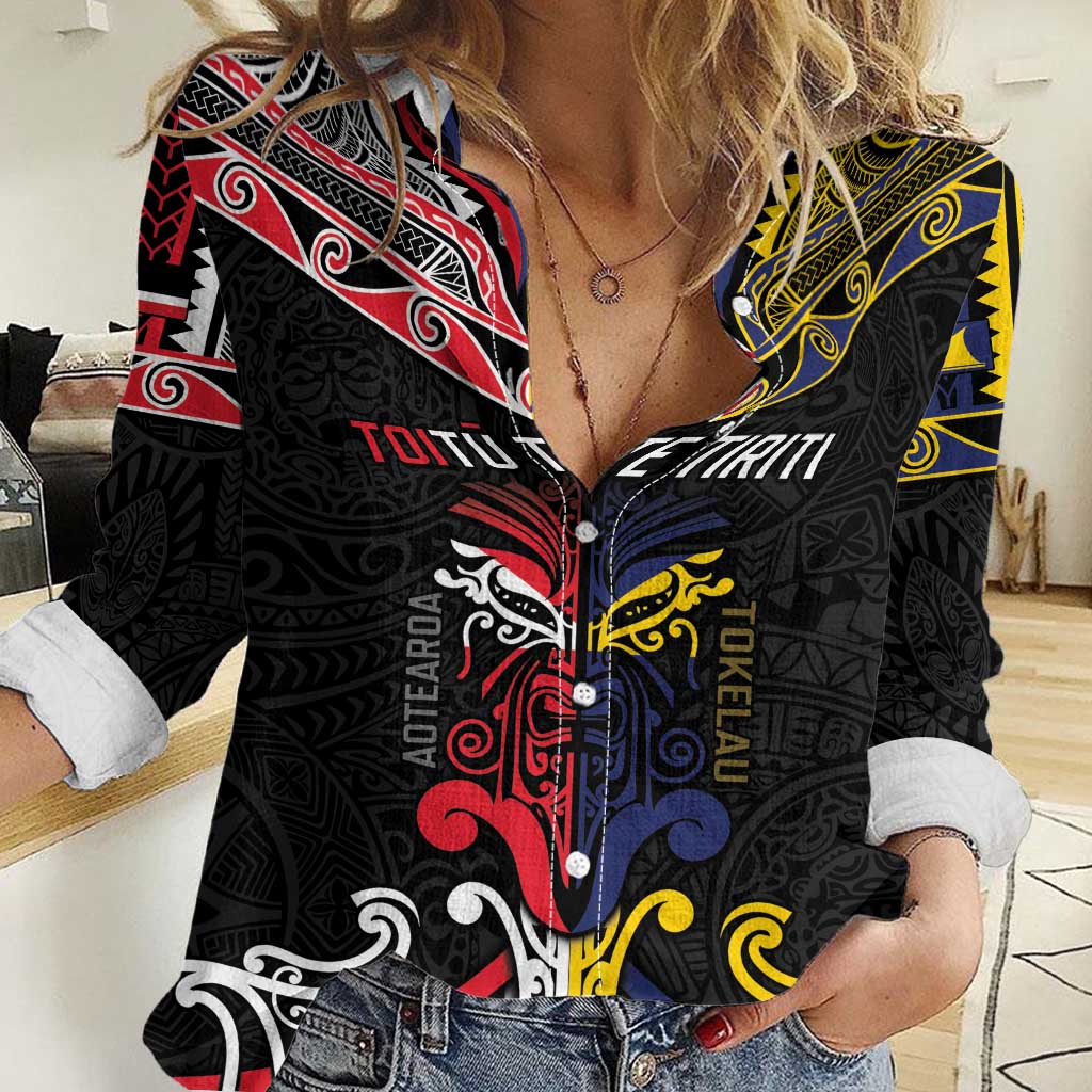 Tokelau And Aotearoa Women Casual Shirt Together For Te Tiriti O Waitangi LT05 Female Black - Polynesian Pride
