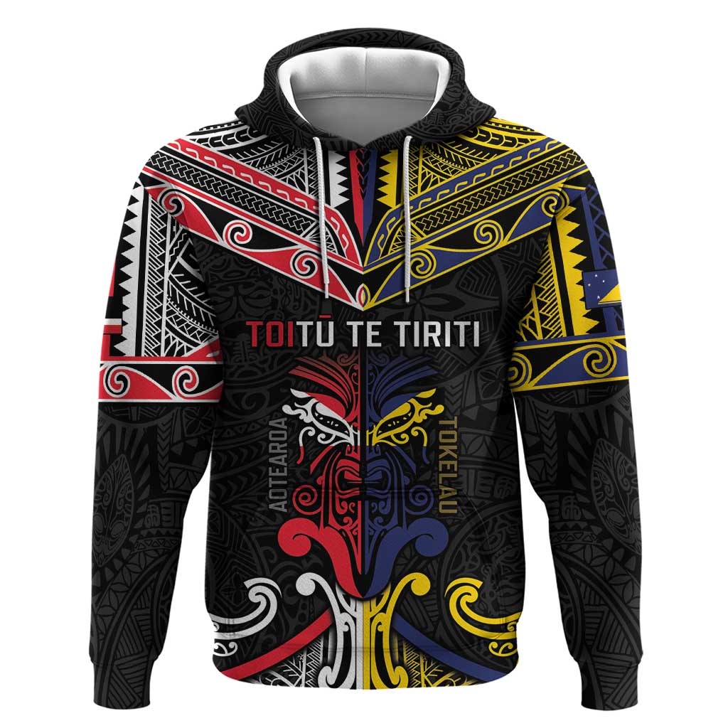 Tokelau And Aotearoa Zip Hoodie Together For Te Tiriti O Waitangi LT05 Pullover Hoodie Black - Polynesian Pride