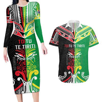 Cook Islands And Aotearoa Couples Matching Long Sleeve Bodycon Dress and Hawaiian Shirt Together For Te Tiriti O Waitangi LT05 Black - Polynesian Pride