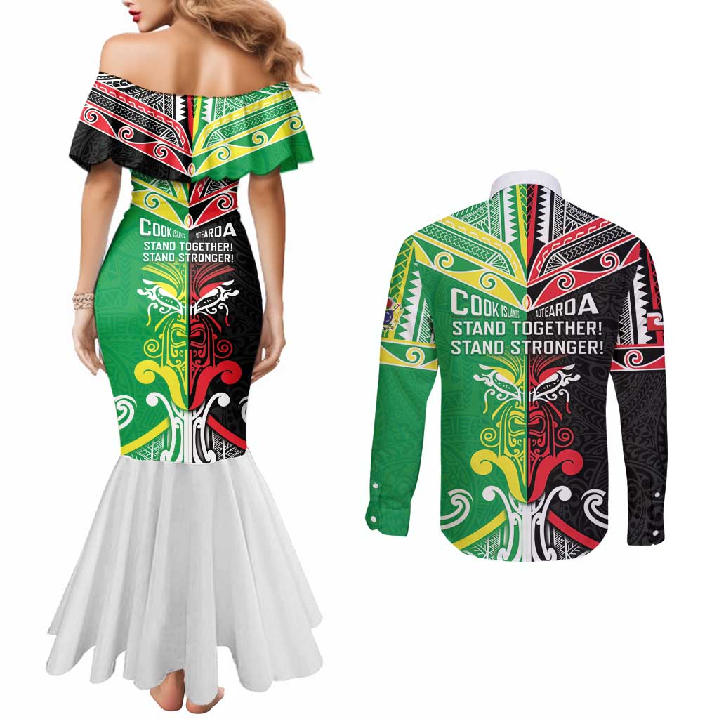 Cook Islands And Aotearoa Couples Matching Mermaid Dress and Long Sleeve Button Shirt Together For Te Tiriti O Waitangi LT05 - Polynesian Pride