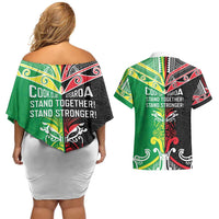Cook Islands And Aotearoa Couples Matching Off Shoulder Short Dress and Hawaiian Shirt Together For Te Tiriti O Waitangi LT05 - Polynesian Pride