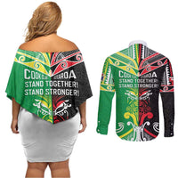 Cook Islands And Aotearoa Couples Matching Off Shoulder Short Dress and Long Sleeve Button Shirt Together For Te Tiriti O Waitangi LT05 - Polynesian Pride