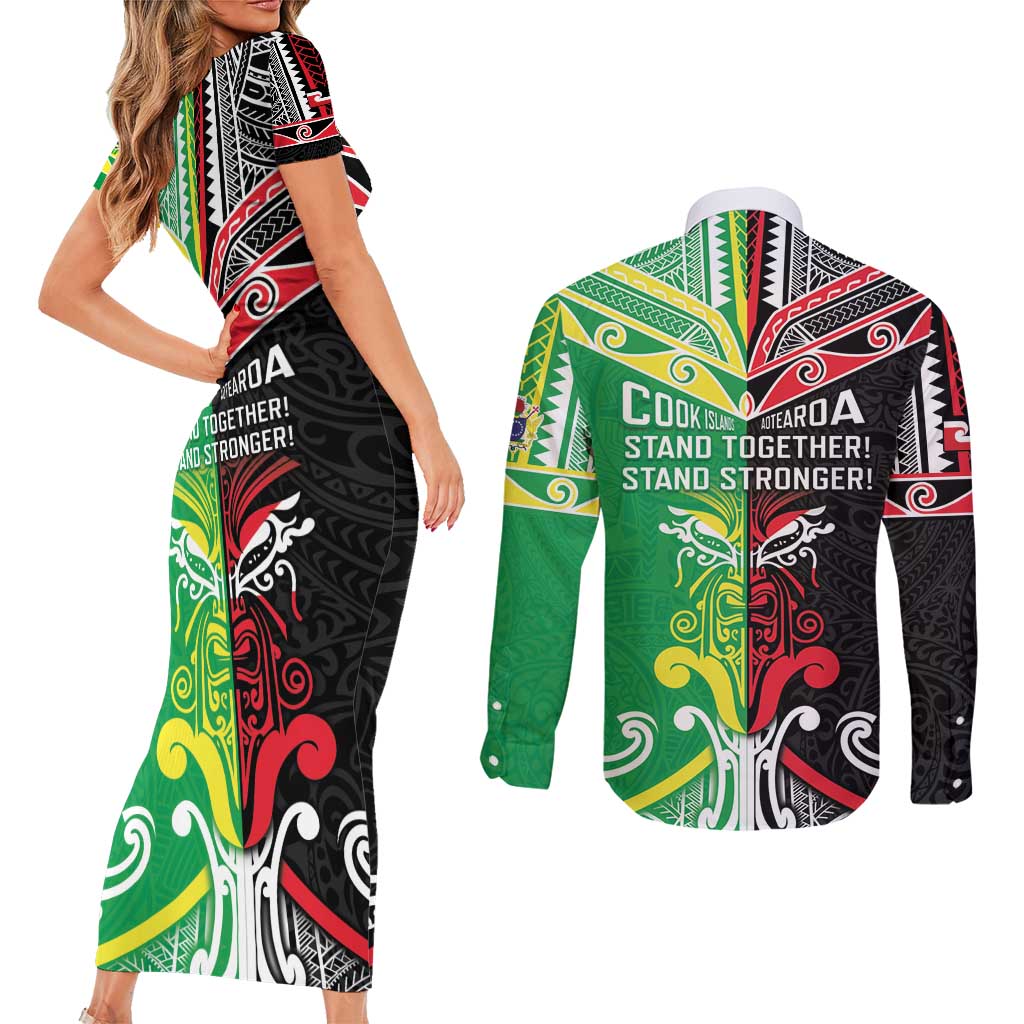 Cook Islands And Aotearoa Couples Matching Short Sleeve Bodycon Dress and Long Sleeve Button Shirt Together For Te Tiriti O Waitangi LT05 - Polynesian Pride