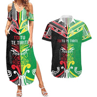 Cook Islands And Aotearoa Couples Matching Summer Maxi Dress and Hawaiian Shirt Together For Te Tiriti O Waitangi LT05 Black - Polynesian Pride