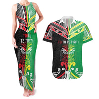 Cook Islands And Aotearoa Couples Matching Tank Maxi Dress and Hawaiian Shirt Together For Te Tiriti O Waitangi LT05 Black - Polynesian Pride