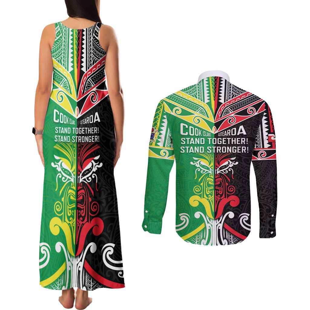 Cook Islands And Aotearoa Couples Matching Tank Maxi Dress and Long Sleeve Button Shirt Together For Te Tiriti O Waitangi LT05 - Polynesian Pride
