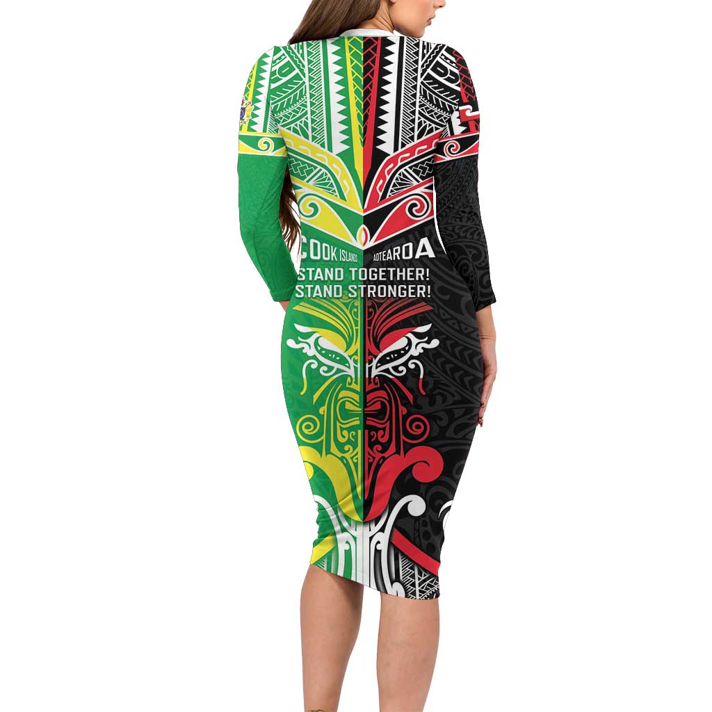 Cook Islands And Aotearoa Family Matching Long Sleeve Bodycon Dress and Hawaiian Shirt Together For Te Tiriti O Waitangi LT05 - Polynesian Pride