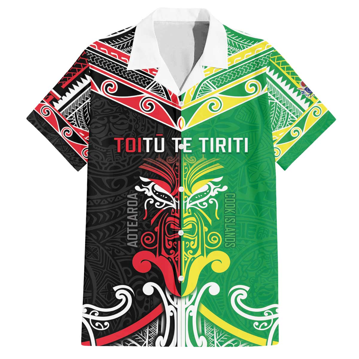 Cook Islands And Aotearoa Family Matching Off The Shoulder Long Sleeve Dress and Hawaiian Shirt Together For Te Tiriti O Waitangi LT05 Dad's Shirt - Short Sleeve Black - Polynesian Pride