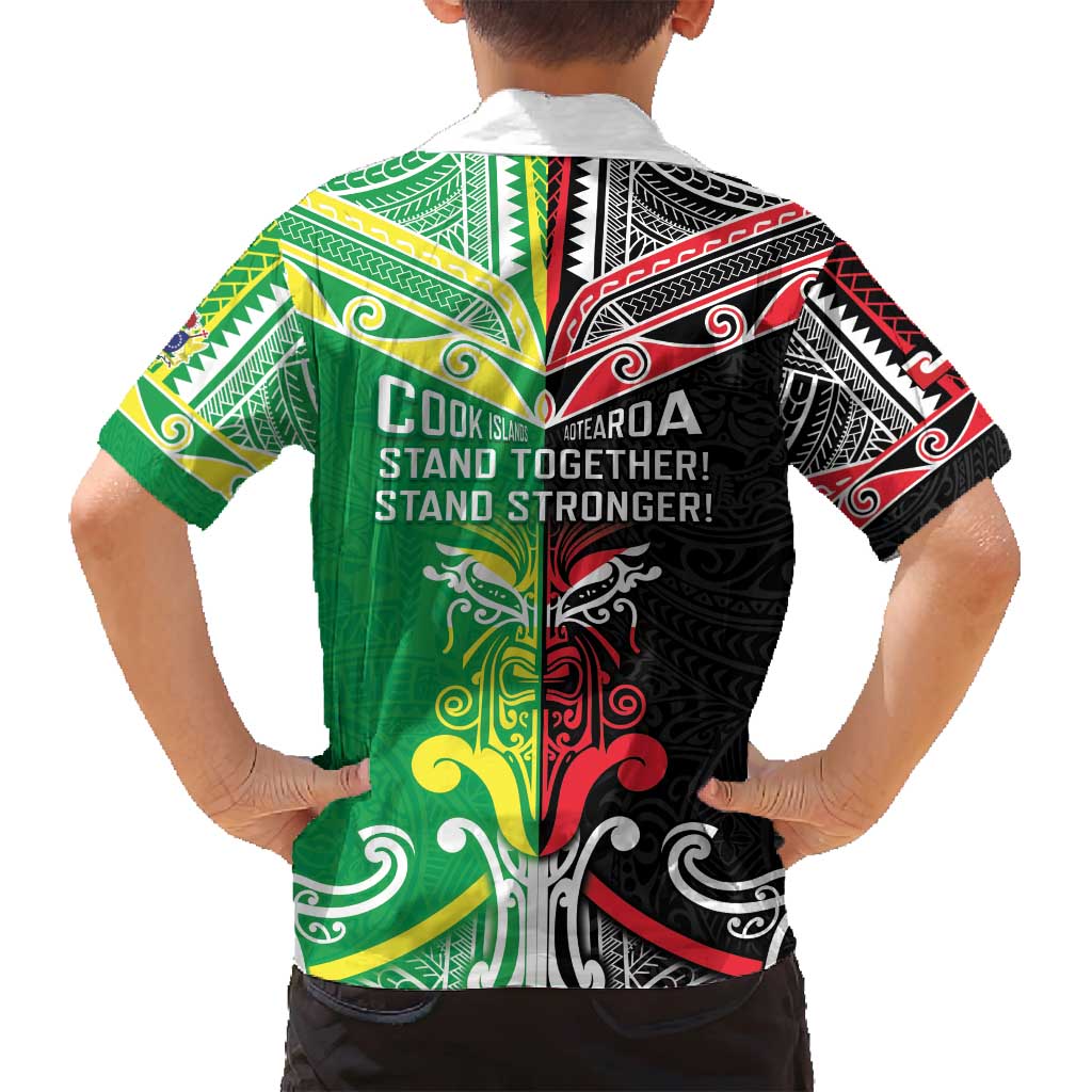 Cook Islands And Aotearoa Family Matching Off Shoulder Short Dress and Hawaiian Shirt Together For Te Tiriti O Waitangi LT05 - Polynesian Pride