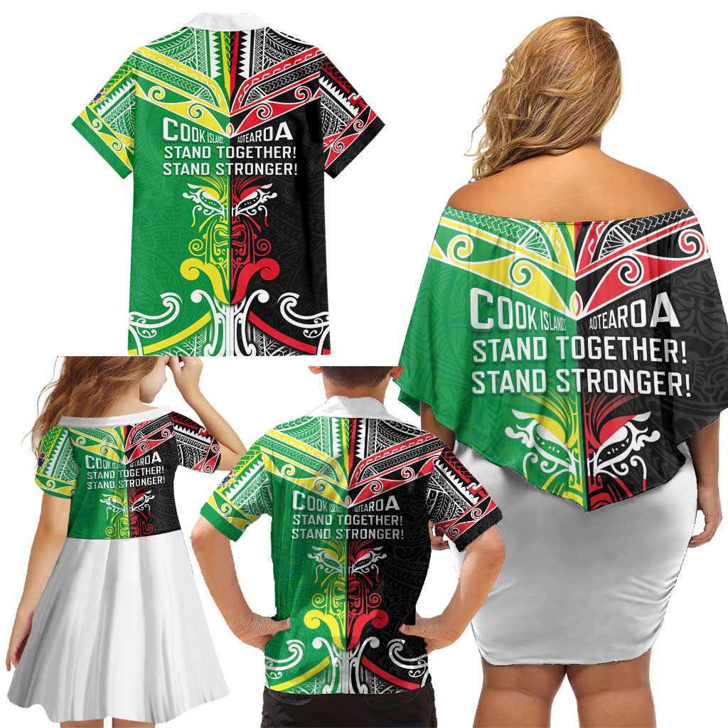 Cook Islands And Aotearoa Family Matching Off Shoulder Short Dress and Hawaiian Shirt Together For Te Tiriti O Waitangi LT05 - Polynesian Pride