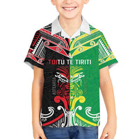 Cook Islands And Aotearoa Family Matching Off Shoulder Short Dress and Hawaiian Shirt Together For Te Tiriti O Waitangi LT05 Son's Shirt Black - Polynesian Pride