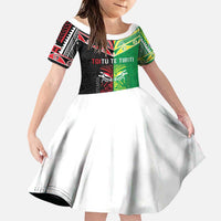 Cook Islands And Aotearoa Family Matching Puletasi and Hawaiian Shirt Together For Te Tiriti O Waitangi LT05 Daughter's Dress Black - Polynesian Pride