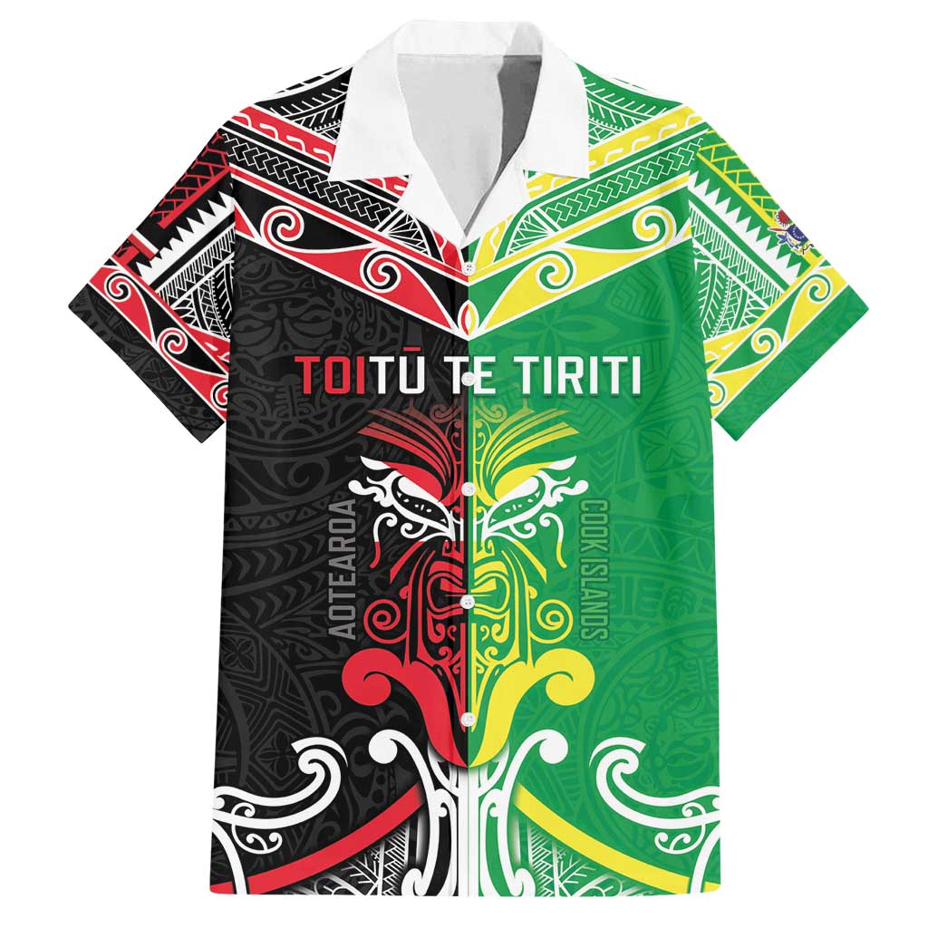 Cook Islands And Aotearoa Family Matching Puletasi and Hawaiian Shirt Together For Te Tiriti O Waitangi LT05 Dad's Shirt - Short Sleeve Black - Polynesian Pride