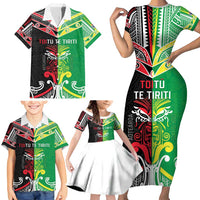 Cook Islands And Aotearoa Family Matching Short Sleeve Bodycon Dress and Hawaiian Shirt Together For Te Tiriti O Waitangi LT05 - Polynesian Pride