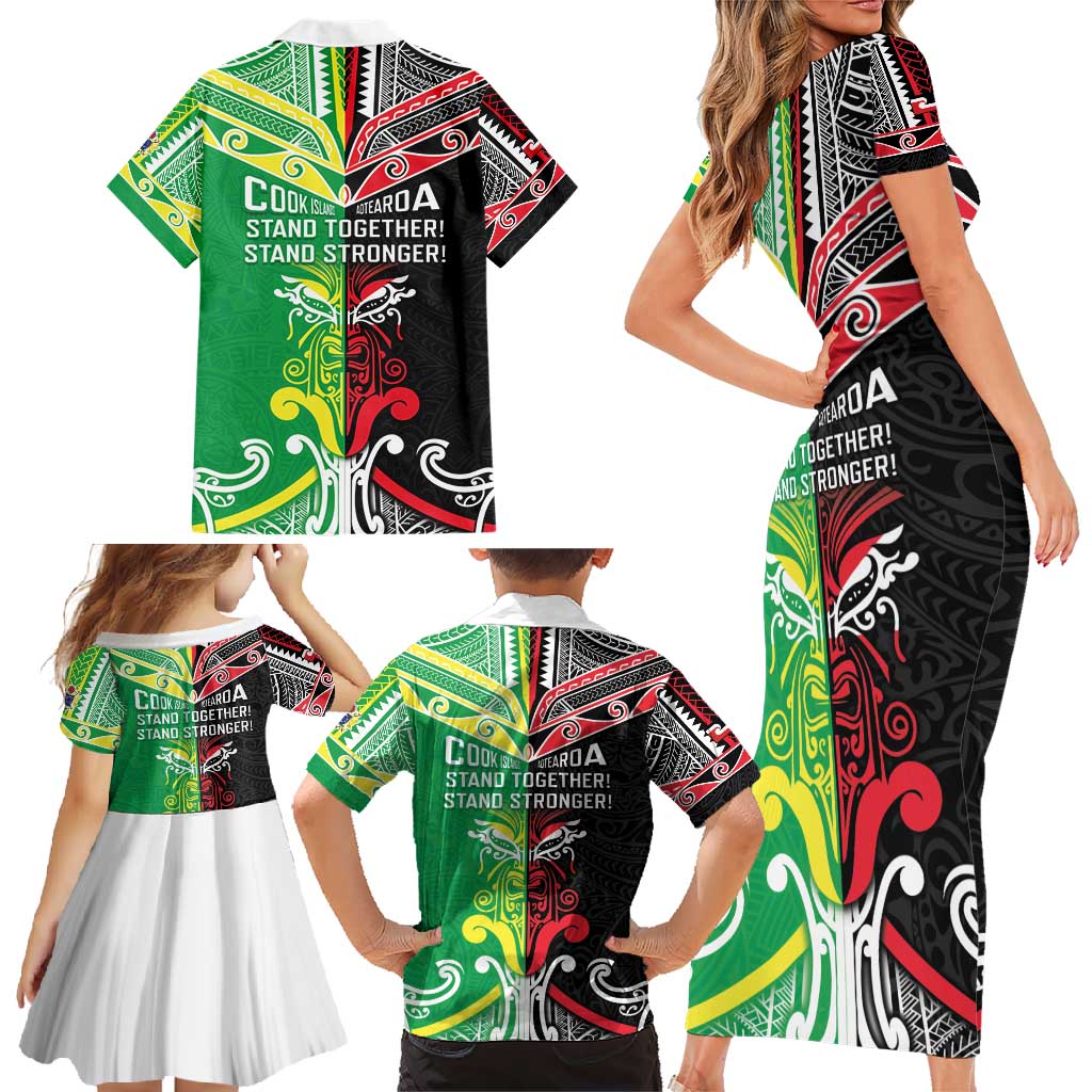 Cook Islands And Aotearoa Family Matching Short Sleeve Bodycon Dress and Hawaiian Shirt Together For Te Tiriti O Waitangi LT05 - Polynesian Pride