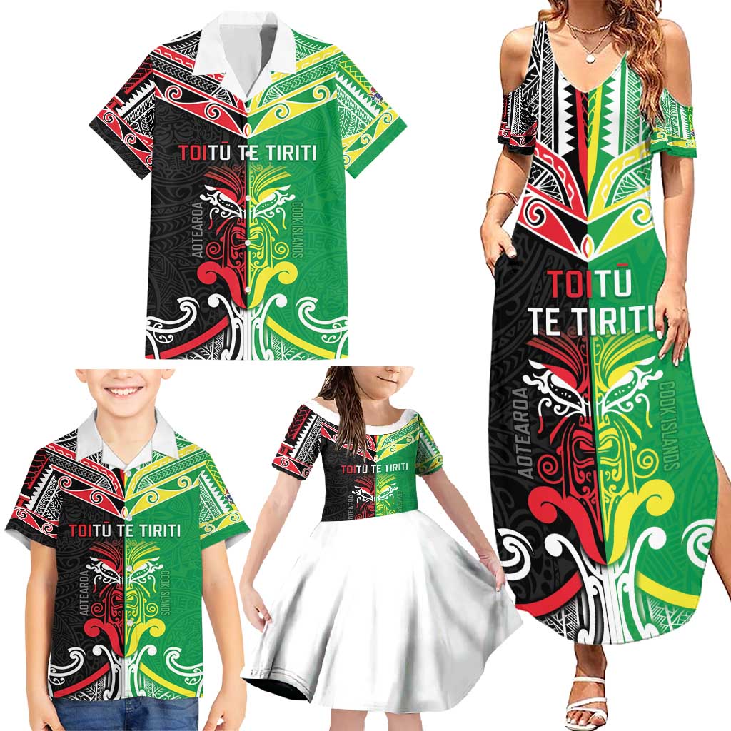 Cook Islands And Aotearoa Family Matching Summer Maxi Dress and Hawaiian Shirt Together For Te Tiriti O Waitangi LT05 - Polynesian Pride