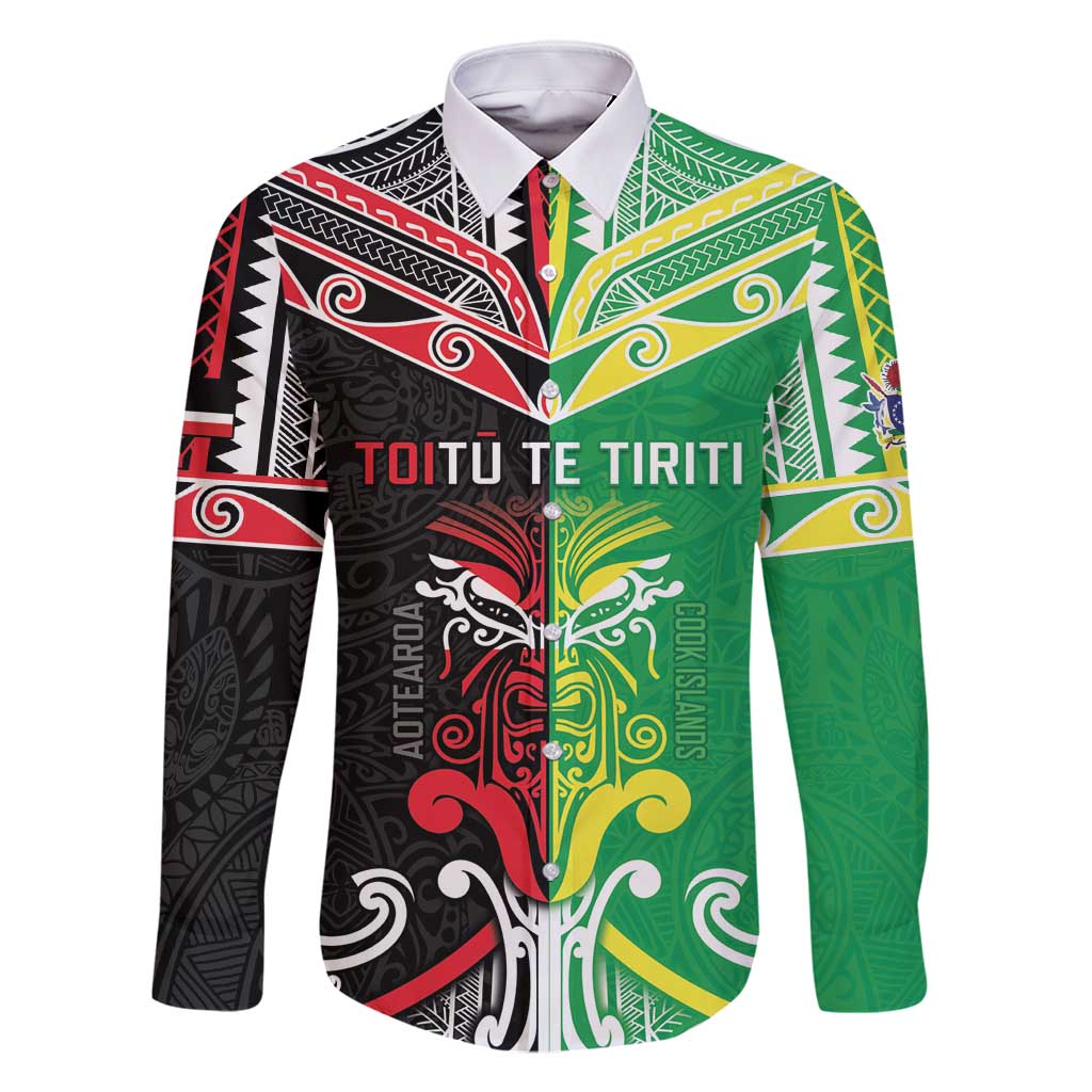 Cook Islands And Aotearoa Family Matching Summer Maxi Dress and Hawaiian Shirt Together For Te Tiriti O Waitangi LT05 Dad's Shirt - Long Sleeve Black - Polynesian Pride