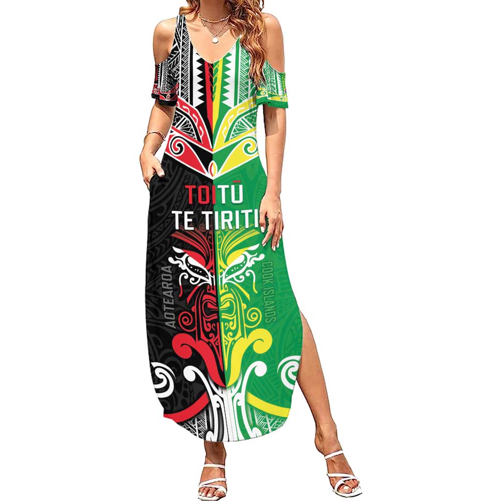 Cook Islands And Aotearoa Summer Maxi Dress Together For Te Tiriti O Waitangi LT05 Women Black - Polynesian Pride