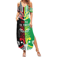 Cook Islands And Aotearoa Summer Maxi Dress Together For Te Tiriti O Waitangi LT05 Women Black - Polynesian Pride