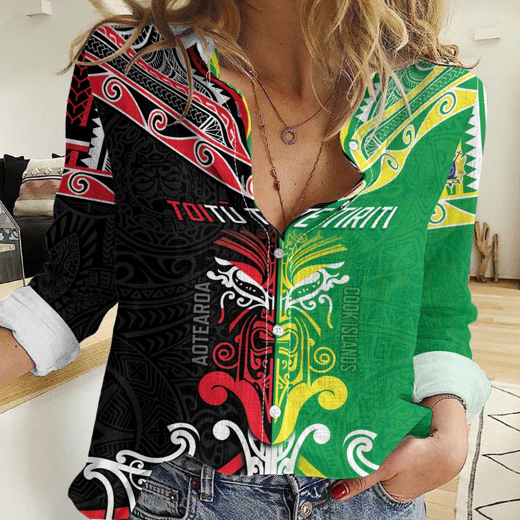 Cook Islands And Aotearoa Women Casual Shirt Together For Te Tiriti O Waitangi LT05 Female Black - Polynesian Pride