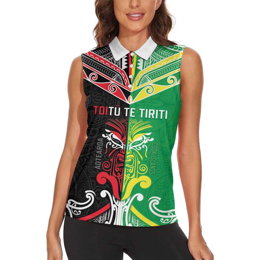 Cook Islands And Aotearoa Women Sleeveless Polo Shirt Together For Te Tiriti O Waitangi LT05 - Polynesian Pride