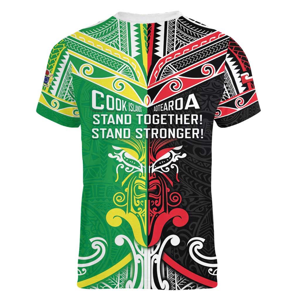 Cook Islands And Aotearoa Women V-Neck T-Shirt Together For Te Tiriti O Waitangi LT05 - Polynesian Pride