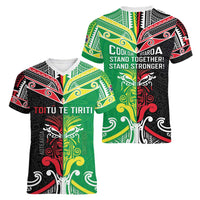 Cook Islands And Aotearoa Women V-Neck T-Shirt Together For Te Tiriti O Waitangi LT05 - Polynesian Pride