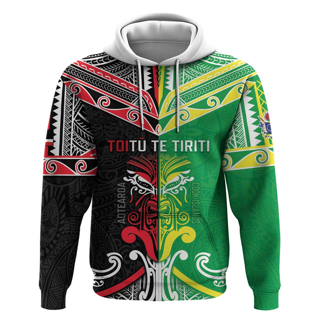 Cook Islands And Aotearoa Zip Hoodie Together For Te Tiriti O Waitangi LT05 Pullover Hoodie Black - Polynesian Pride