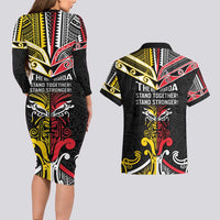 Niue And Aotearoa Couples Matching Long Sleeve Bodycon Dress and Hawaiian Shirt Together For Te Tiriti O Waitangi LT05 - Polynesian Pride