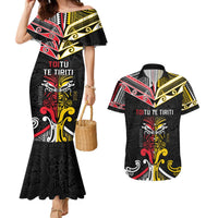 Niue And Aotearoa Couples Matching Mermaid Dress and Hawaiian Shirt Together For Te Tiriti O Waitangi LT05 Black - Polynesian Pride