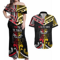 Niue And Aotearoa Couples Matching Off Shoulder Maxi Dress and Hawaiian Shirt Together For Te Tiriti O Waitangi LT05 Black - Polynesian Pride