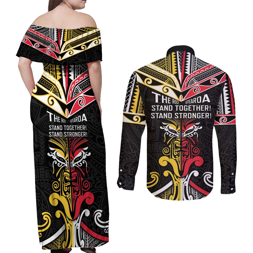 Niue And Aotearoa Couples Matching Off Shoulder Maxi Dress and Long Sleeve Button Shirt Together For Te Tiriti O Waitangi LT05 - Polynesian Pride