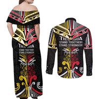 Niue And Aotearoa Couples Matching Off Shoulder Maxi Dress and Long Sleeve Button Shirt Together For Te Tiriti O Waitangi LT05 - Polynesian Pride