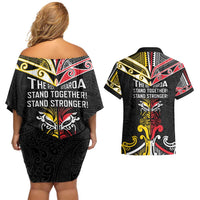 Niue And Aotearoa Couples Matching Off Shoulder Short Dress and Hawaiian Shirt Together For Te Tiriti O Waitangi LT05 - Polynesian Pride
