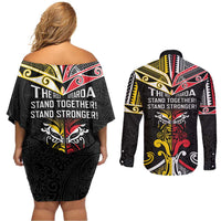 Niue And Aotearoa Couples Matching Off Shoulder Short Dress and Long Sleeve Button Shirt Together For Te Tiriti O Waitangi LT05 - Polynesian Pride
