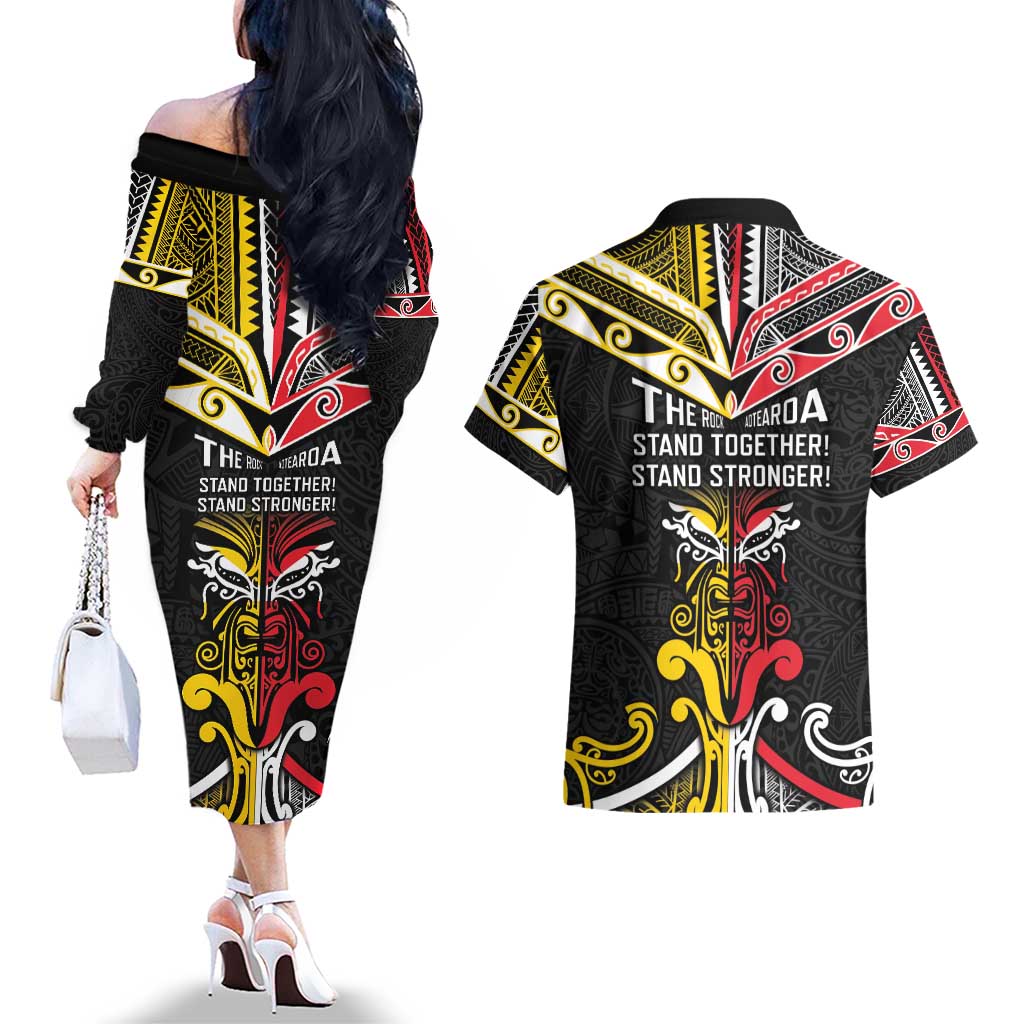 Niue And Aotearoa Couples Matching Off The Shoulder Long Sleeve Dress and Hawaiian Shirt Together For Te Tiriti O Waitangi LT05 - Polynesian Pride