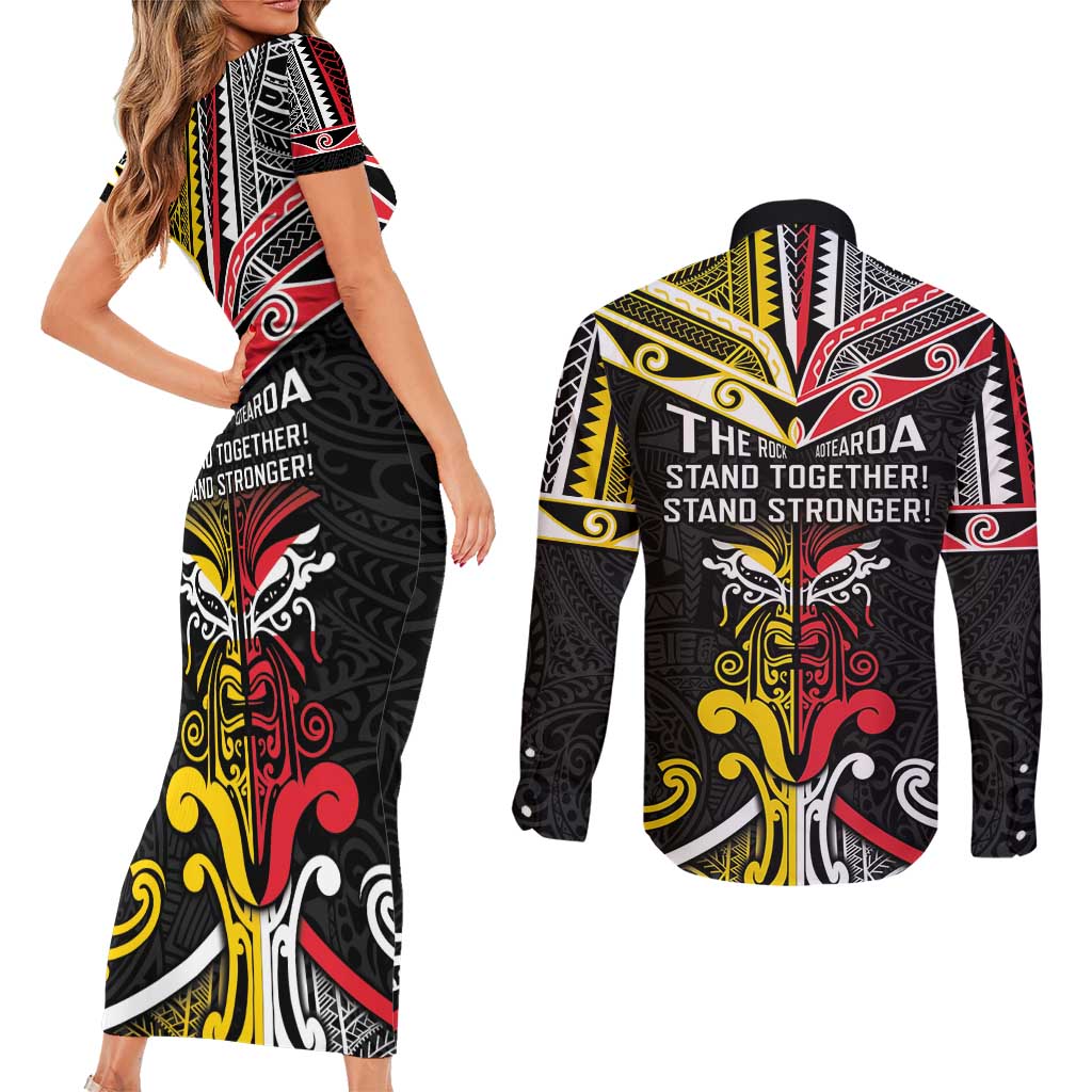 Niue And Aotearoa Couples Matching Short Sleeve Bodycon Dress and Long Sleeve Button Shirt Together For Te Tiriti O Waitangi LT05 - Polynesian Pride