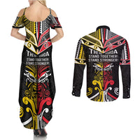 Niue And Aotearoa Couples Matching Summer Maxi Dress and Long Sleeve Button Shirt Together For Te Tiriti O Waitangi LT05 - Polynesian Pride