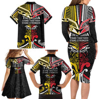 Niue And Aotearoa Family Matching Long Sleeve Bodycon Dress and Hawaiian Shirt Together For Te Tiriti O Waitangi LT05 - Polynesian Pride