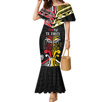 Niue And Aotearoa Family Matching Mermaid Dress and Hawaiian Shirt Together For Te Tiriti O Waitangi LT05 Mom's Dress Black - Polynesian Pride