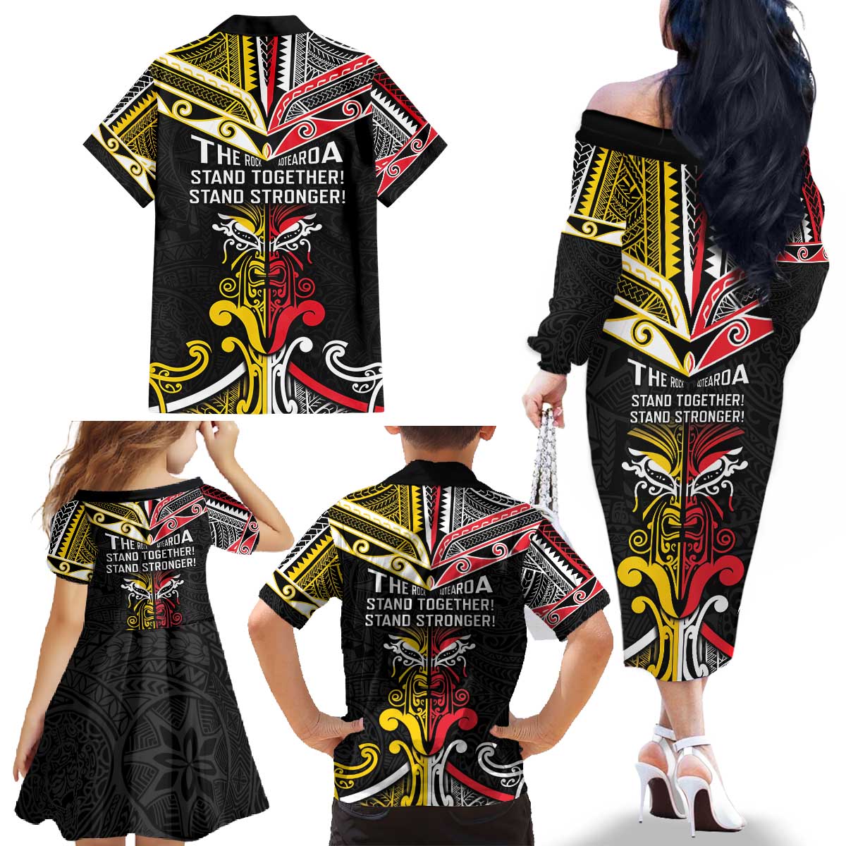 Niue And Aotearoa Family Matching Off The Shoulder Long Sleeve Dress and Hawaiian Shirt Together For Te Tiriti O Waitangi LT05 - Polynesian Pride